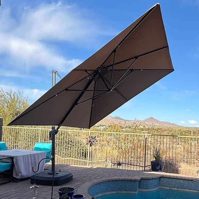 PURPLE LEAF 10' X 13' Cantilever Outdoor Umbrellas Large Patio Umbrella Hanging Double Top Rectangle Offset Umbrella with 360°Rotation Tilting Umbrella Outdoor Patio Taupe