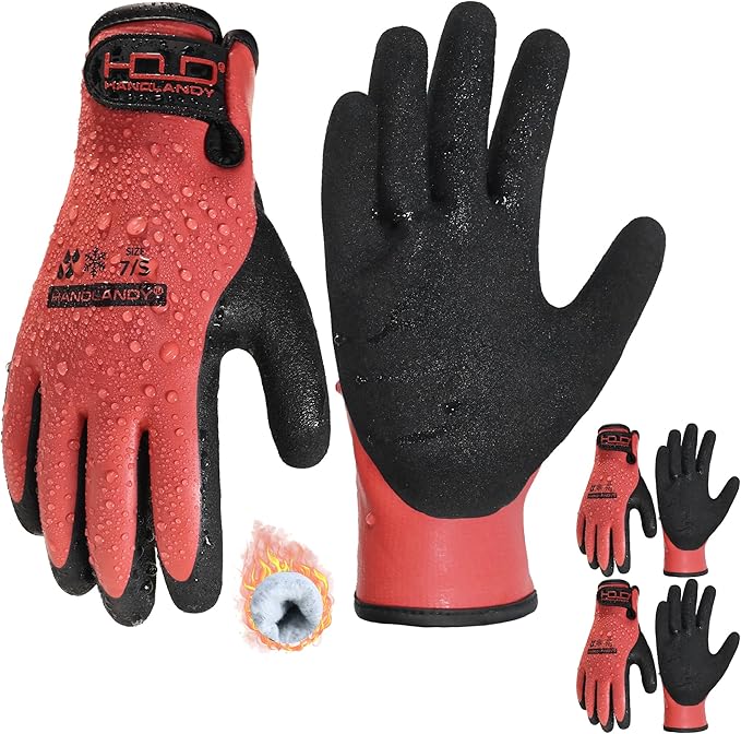 HANDLANDY Waterproof Work Gloves for Cold Weather, Insulated Winter Freezer Work Gloves with Grip for Men & Women