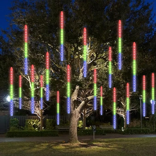 FUNPENY Meteor Shower Rain Lights, 288 LED Christmas Lights Icicle Snow Falling Christmas Light Outdoor Raindrop Light, 30cm 8 Tubes Xmas Tree Holiday Decoration (Multi-Colored)