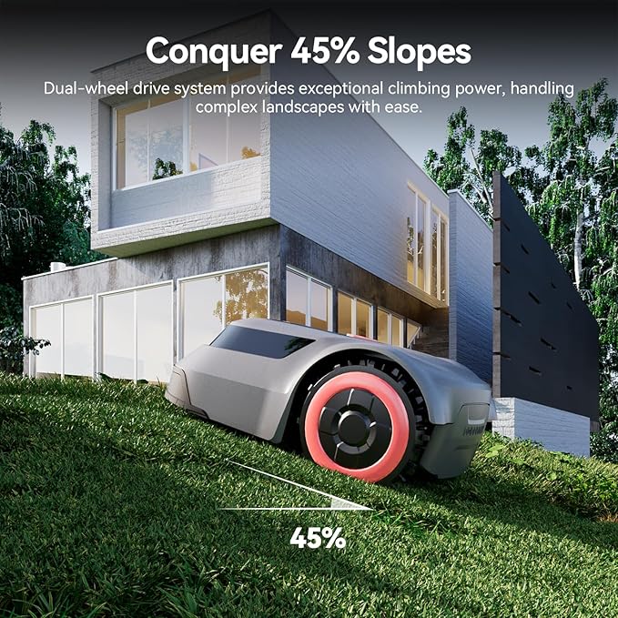 Redkey MGC1000 Robot Lawn Mower with 590ft Boundary Wires for 0.25 Acre (1/4 Acre), 45% Slope, 70Mins Runtime, Auto Recharge, Automatic Robotic Lawn Mower w/Precise Location & Breakpoint Detection