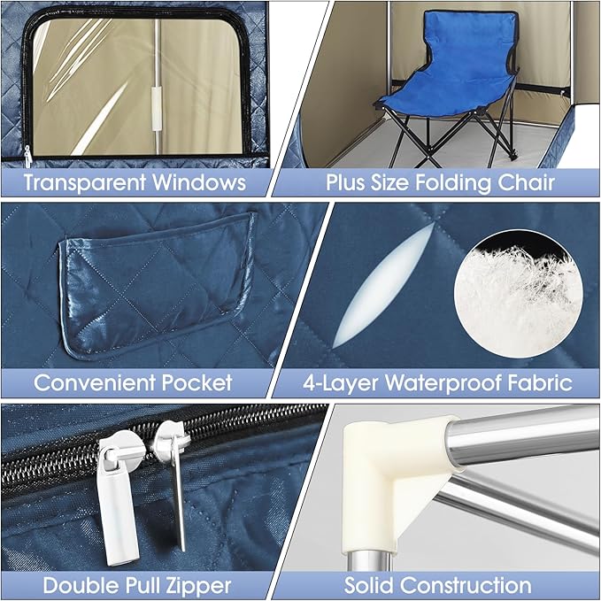 Portable Steam Sauna Tent for Home – Dual Mode Standing/Sitting Sauna Box with 9-Level Temperature Control (95-140°F), 3L Steamer & Wireless Remote, Large Size 72 Auto Shut-Off