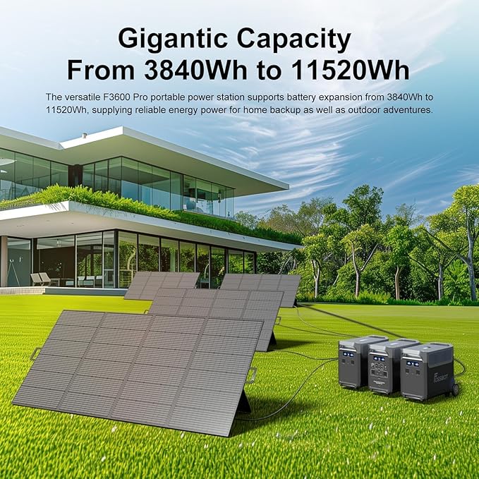 FOSSiBOT upgraded F3600 Pro +SP420W Portable Power Station Foldable Solar Panel 3600W Solar Generator & LiFePO4 Battery | 1.8H Fast Charge, 5x120V AC Outlets | for Home, Camping, RV, Emergencies