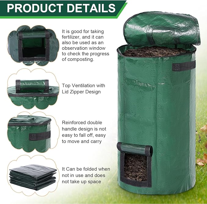 Berlune 6 Pcs Reusable Yard Waste Bags with Lid and Handles Extra Large Lawn Bags for Collecting Fall Leaves Heavy Duty Garden Trash Container for Camping Outdoor Debris Branches Grass(34 Gallon)