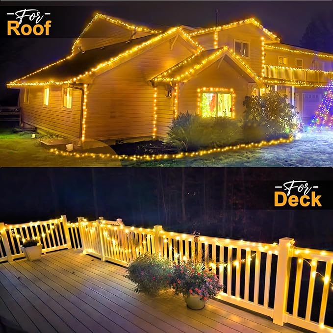 KNONEW 600ft 1500 LED Christmas String Lights Outdoor Green Wire 8 Modes & Timer Fairy Light Plug in Waterproof Patio Lights for Xmas Yard Tree Wedding Party Holiday Decorations (Warm White)