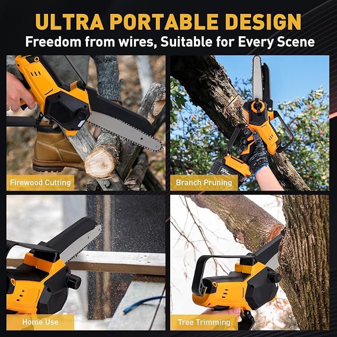 Mini Cordless Chainsaw for Dewalt Battery 20V MAX, 8" & 6" 2-IN-1 400W Electric Brushless Chainsaw with 3000mAh Batteries & Auto Oiler Hand Saw for Wood Cutting, Tree Trimming