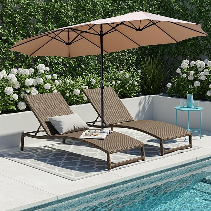 15ft Large Patio Umbrellas with Base Included, Outdoor Double-Sided Rectangle Market Umbrella with Stand, Outside Umbrellas for Poolside Lawn Backyard