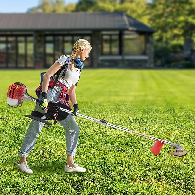 26cc Gas Weed Wacker, 2-Stroke Weed Eater, 2T Cutting Blade 8500r/min 650W 33.8 Oz Fuel Tank Power Single-Cylinder Air-Cooled Side-Mounted Engine Pole Saw String Trimmer W/Oil Pot, Goggles