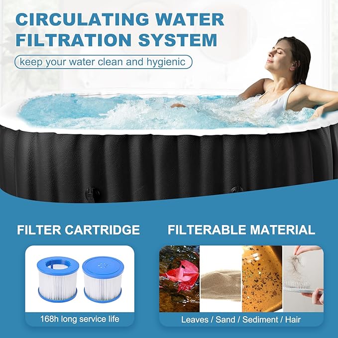 NAIZEA Inflatable Hot Tub - Outdoor Hot Tubs 2 Person, Portable Blow Up Spa Square Portable Hot Tub, 90 Soothing Bubble Air Jets, Cover, 2 Filter, 145 Gallon,75x47x25 in
