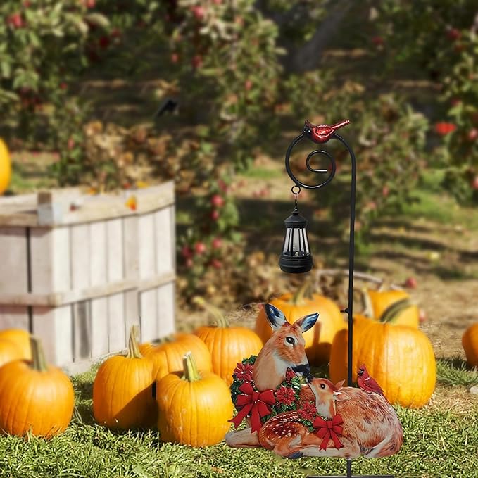 Solar Lights Reindeer Ground Stake Decor Metal Reindeer and Fawn Outdoor Sculptures Suitable for Outdoor Garden Courtyard and Lawn Christmas Decorations and Thanksgiving Gifts