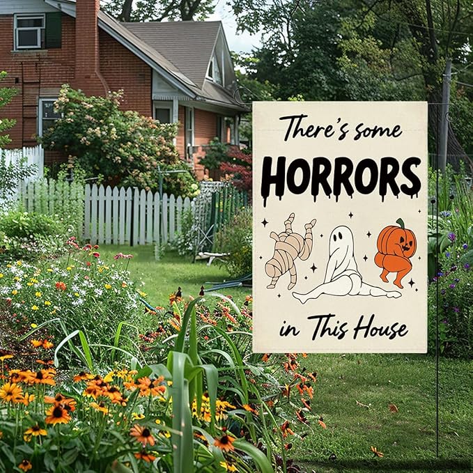 Funny Halloween Garden Flag Ghost Pumpkins Fall Halloween Themed Holiday Party Outside Outdoor Lawn Decorations Yard Flag Double Sided 12x18 Inch