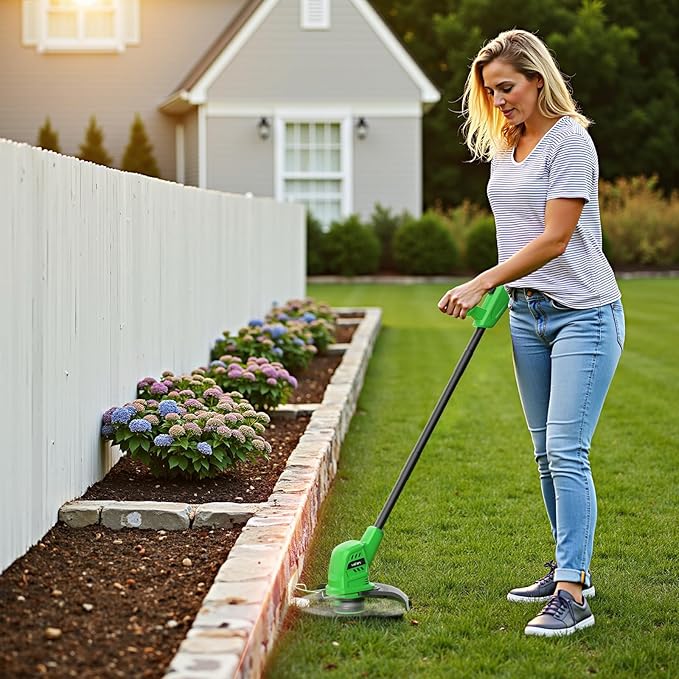 SOYUS Weed Wacker Battery Powered 10 Inch, String Trimmer Cordless with 2.0Ah Battery, Lightweight Edger Trimmer with 8 Pcs Replace Spool Trimmer Lines
