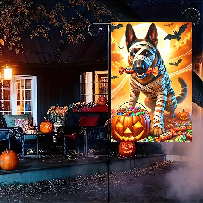 Halloween Garden Flag 12x18 Double Sided - Pumpkin German Shepherd Decorations for Home Outdoor - Dog Yard Flags for Outside