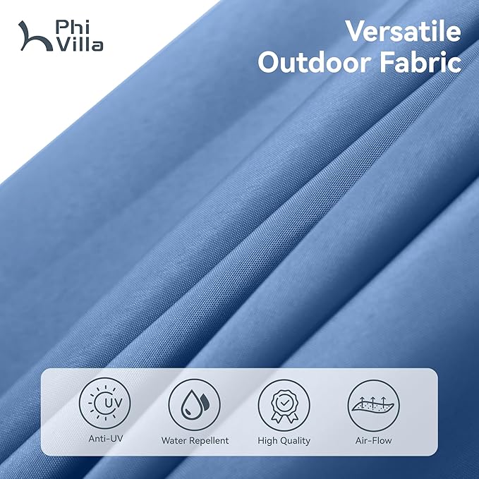 PHI VILLA 15ft Large Patio Umbrellas with Base, Outdoor Double-Sided Rectangle Market Umbrella for Pool Lawn Garden, Haze Blue