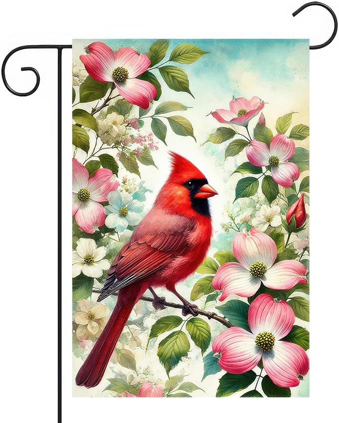 Spring Cardinal Garden Flag 12×18 Inch Double Sided Red Bird Flower Yard Flag Decorations for Lawn Yard Outdoor Birdhouse Farmhouse Decor