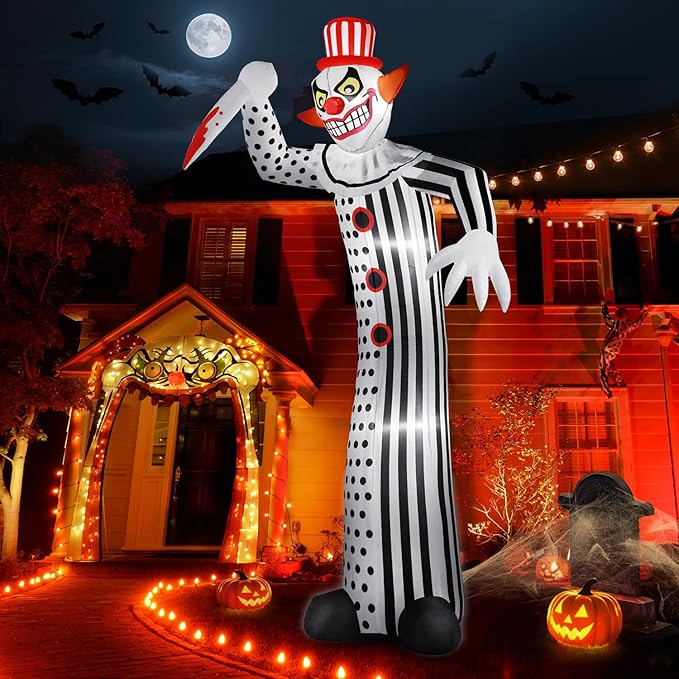 12Ft Giant Halloween Inflatables Creepy Clown, Huge Halloween Decorations Outdoor Blow Up Yard Decorations Built-in Full-Body LED Light & Strong Blower for Home Decor Party Lawn