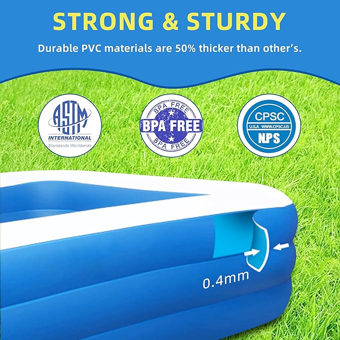 Inflatable Swimming Pool, Blow up Pools, Above Ground Swimming Pool for Family, 103 x 69 x 24 inch Full-Sized Inflatable Pool for Kids for Outdoors, Backyard