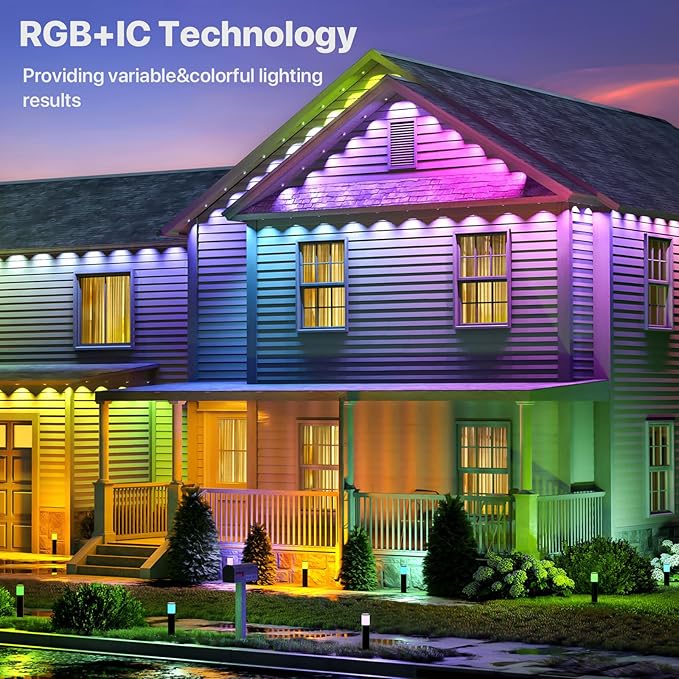 Permanent Outdoor Lights,100FT RGB+IC LED Lights with Smart APP & Remote Control, 72 Scene Modes, Waterproof IP65 for Holiday,Christmas,Yard Decorations