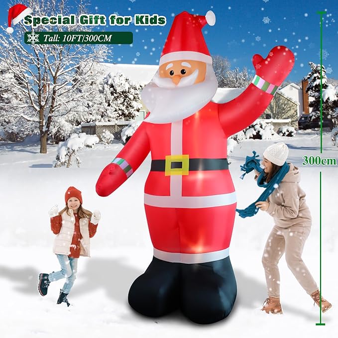 10 FT Christmas Inflatable Santa Claus Outdoor Decoration, Huge Xmas Classic Santa Blow up Santa with Built-in LED Light, Giant Holiday Party Decor for Yard Garden Hall Plaza Mall, Instant Inflate