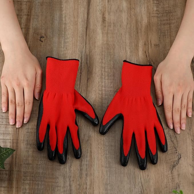 48 Pack Gardening Gloves Bulk for Men Women, Breathable Nitrile Rubber Coated Garden Gloves Dipped Gripping Work Gloves for Construction, Gardening