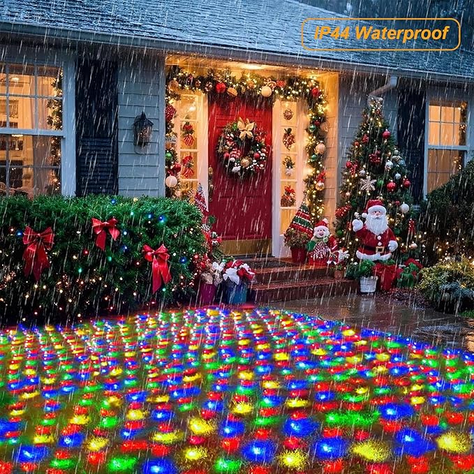 Christmas Net Lights, 610 LED Large Outdoor Net Mesh Lights 34.5X 5ft, 8 Modes Waterproof Twinkle String Lights Connectable for Bushes Halloween Yard Decor, Colorful