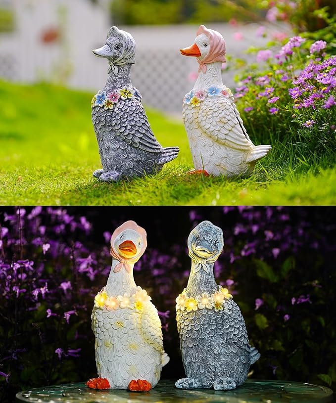 Porch Goose Statues for Garden Decor: Outdoor Sculpture for Lawn Patio Yard Balcony Ornaments - Gifts for Mother Grandma Women(White)