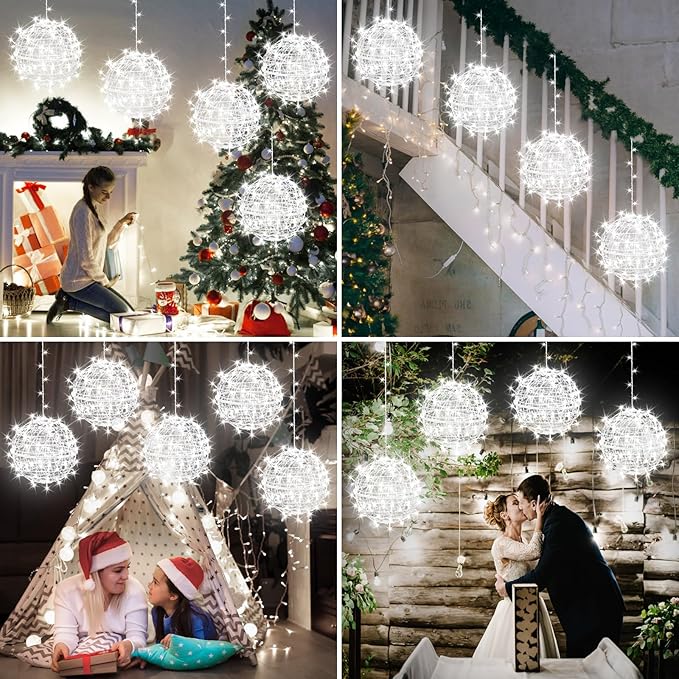 Christmas String Lights Outdoors,4 Pack 11.81" Sphere Lights,Ball Tree Garden Globe Lights for Home, Party, Christmas, Porch Patio,Wedding, Garden,Tree Decoration with Plug