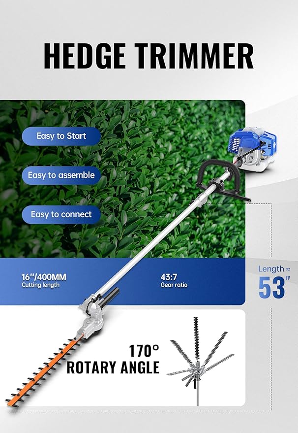 WILD BADGER POWER 26cc Weed Wacker Gas Powered, String Trimmer/Edger, Pole Saw, Hedge Trimmer and Brush Cutter Blade, 4-in-1 Multi Yard Care Tools, Rubber Handle & Shoulder Strap Included