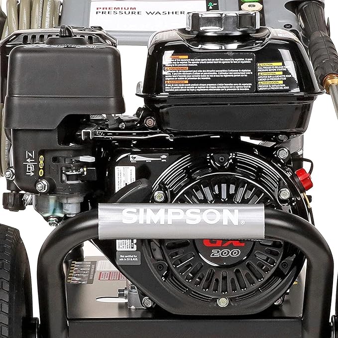 SIMPSON Cleaning PS3228 PowerShot 3300 PSI Gas Pressure Washer, 2.5 GPM, Honda GX200 Engine, Includes Spray Gun and Extension Wand, 5 QC Nozzle Tips, 5/16-inch x 25-foot MorFlex Hose, 49-State