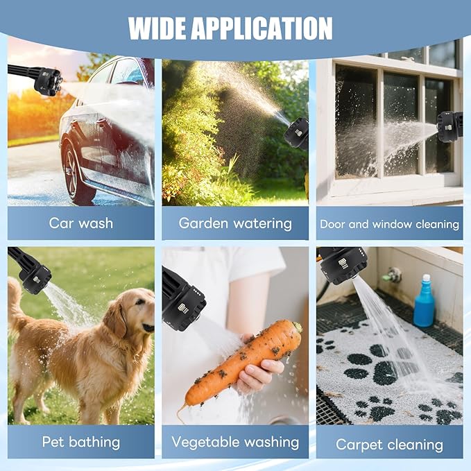 Cordless Pressure Washer with 6-in-1 Nozzle, Portable Water Spray Gun with Foam Cannon, 600PSI Electric Pressure Jet Washer, Battery Powered Car Cleaner Machine for Wall Fence Floor Cleaning (Black)