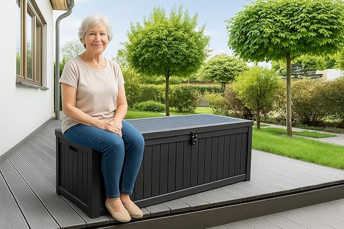 BTEXPERT 150 Gallon Outdoor Storage Container Deck Box with Metal Support Rods for Patio Furniture Garden Tools Waterproof Lockable UV Resistant Resin Set of 2