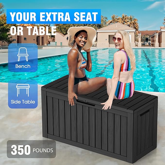 EasyUp 80 Gallon Resin Deck Box Storage Outdoor Waterproof Boxes Lockable UV Resistant Container for Patio Furniture Cushions Pool Supplies Garden Tool, Equipment Outside Storage Delivery