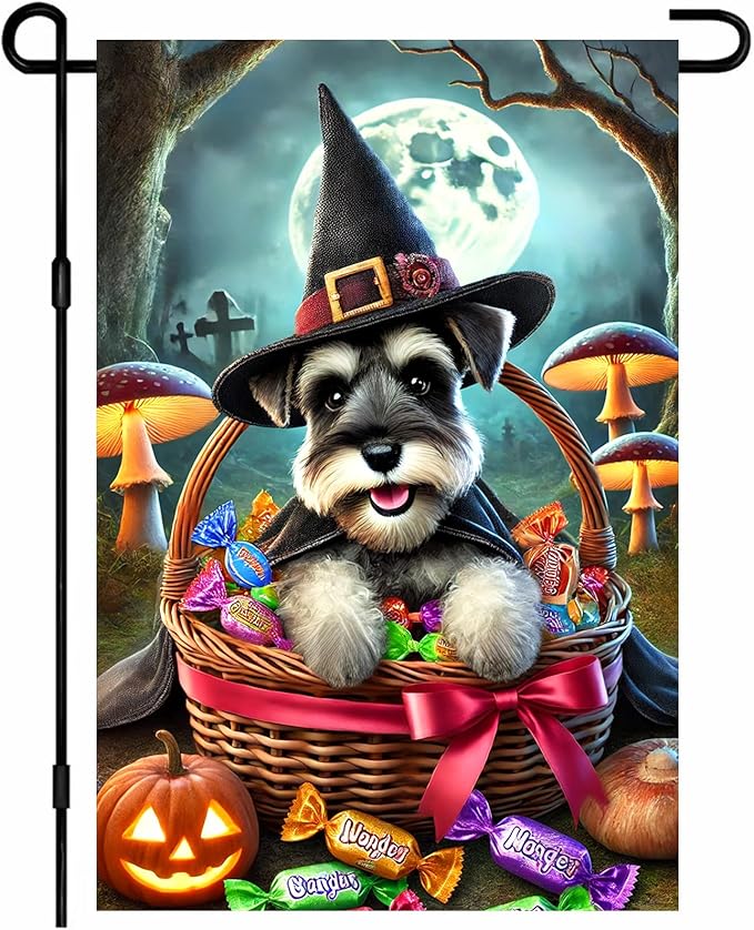 Halloween Cute Garden Flag 12x18 Inch Candy Witch Dog Basket Flag Outdoor Yard Decoration House Banner Porch Lawn Patio Home Decor