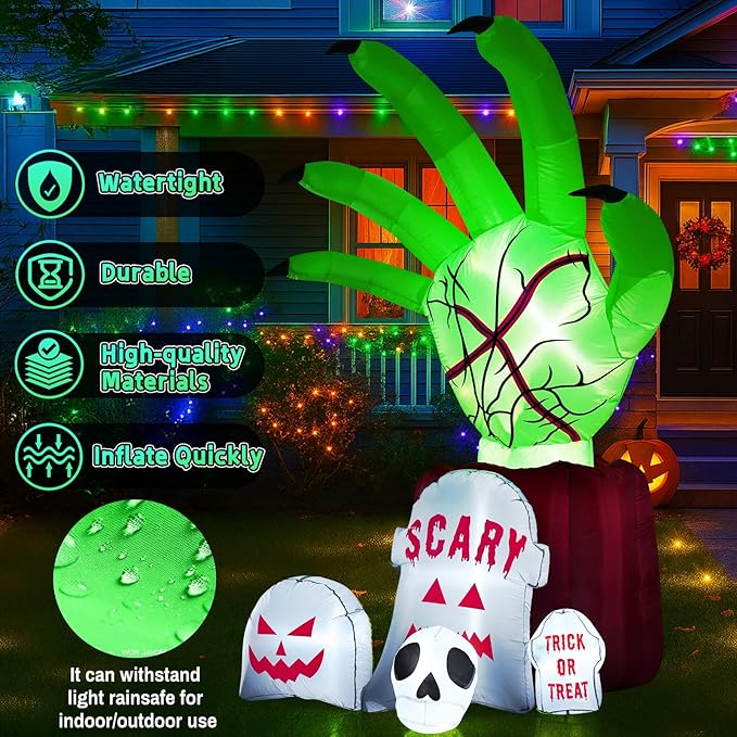 Garma 8.6 FT Halloween Inflatables Decorations Outdoor - Zombie Hand Animated Blow Ups Yard Decoration Animatronic Inflatable with Built-in LEDs for Halloween Party, Yard, Garden, Lawn Decor