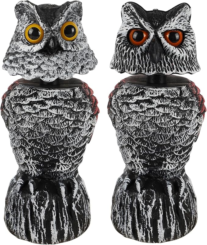 Hausse 2 Pack Fake Owl Decoy Bird Scarecrow Sculpture, 11.2 inch Wagging Head Plastic Owl Scare Birds Away, Owls Statue Nature Enemy Horned Pest Repellent for Outdoor Garden Yard