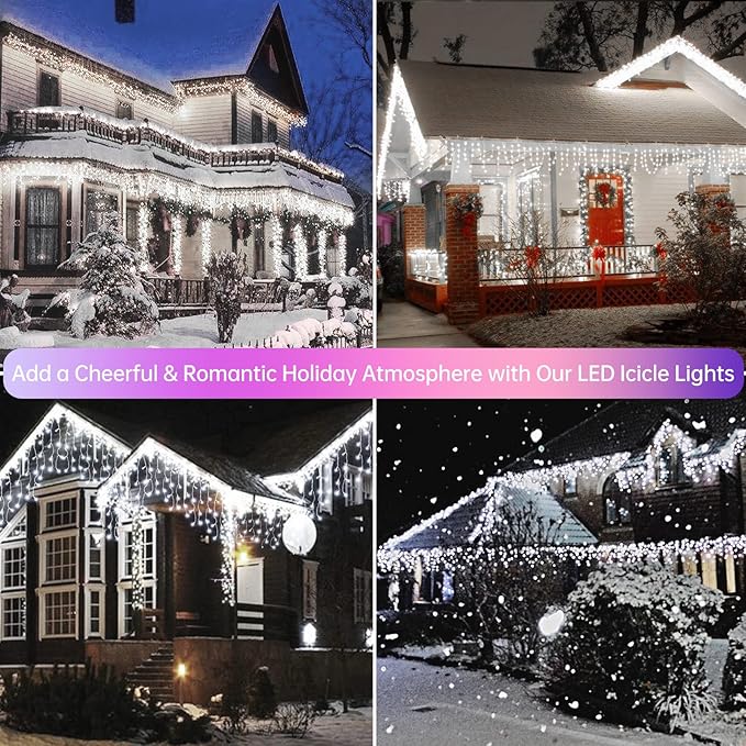 Icicle Christmas Lights Outdoor Decorations 1008 LED 98.4 FT 8 Modes LED Icicle String Light with 189 Drops, Fairy String Curtain Lights for Christmas Holiday Decor Wedding Party (Cold White)