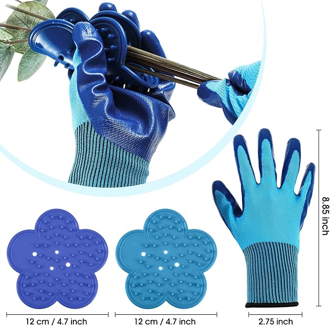 WILLBOND 11 Pcs Rose Thorn Remover Valentine Leaf Stripping Tool Garden Pruning Shear Scissors Kit Thorn Remover for Roses Floral Gloves and Floral Tape for Outdoor Gardening Flower(Blue)