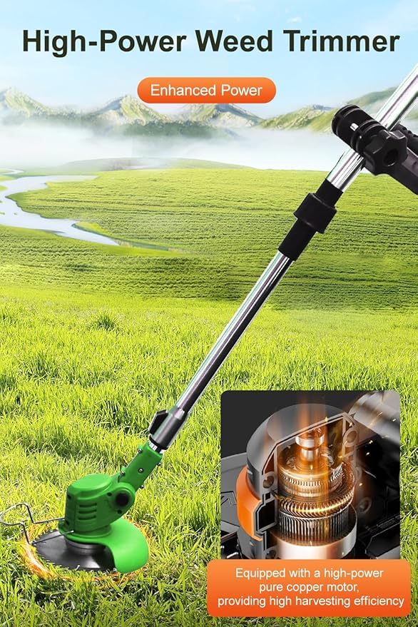 Cordless Weed Wacker with 2 Batteries, Lightweight Electric Grass Trimmer, Adjustable Weed Eater,Weed Erimmer Green