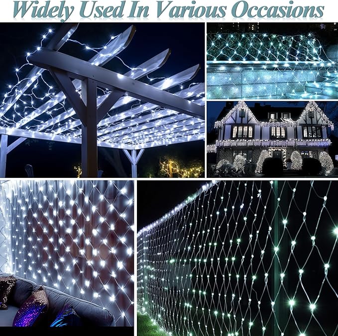 300 LED Net Lights for Bushes, 14.8ft x 5ft 8 Modes Christmas Outdoor Mesh Lights Connectable, Waterproof Decorative String Light Plug in for Xmas Tree Garden Wedding Party (Clear Wire, White)