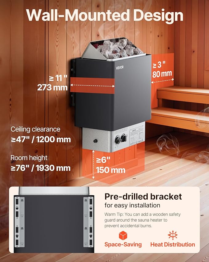 VEVOR Sauna Heater,220V Electric Sauna Stove, Steam Bath Sauna Heater 3h Timer and Adjustable Temp for Max. 176-318 Cubic Feet, (4.5KW) FCC Certification