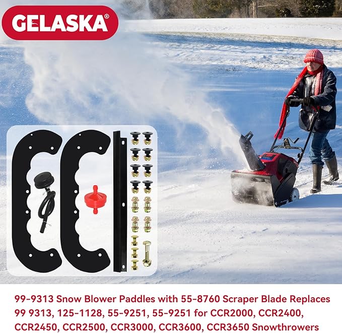 GELASKA 99-9313 Snow Blower Paddles with 55-8760 Scraper Replaces Toro 125-1128, 55-9250, 55-9251, 88-0771 for Toro CCR 2000, CCR 2400, CCR 2450, CCR 2500, CCR 3000, CCR 3600, CCR 3650 Snowthrowers