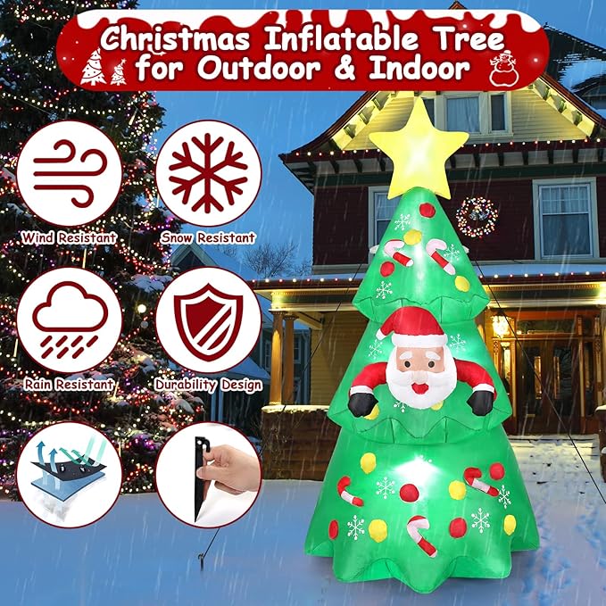 Dremisland 7FT Christmas Tree Inflatables Outdoor Decoration LED Light Up Christmas Inflatable Tree with Santa Blow Up Yard Decorations Outdoor Christmas Holiday Party Yard Garden Lawn Decoration