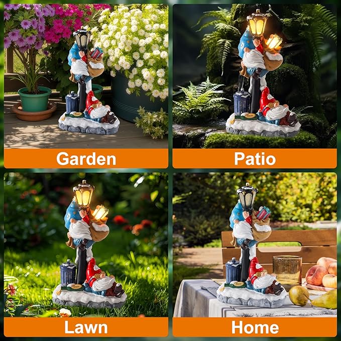 WINTS Solar Garden Gnome,Outdoor Gnome with Solar Lights Decor for Patio,Lawn,Yard,Balcony,Funny Gnomes Gifts for Women,Housewarming,Birthday