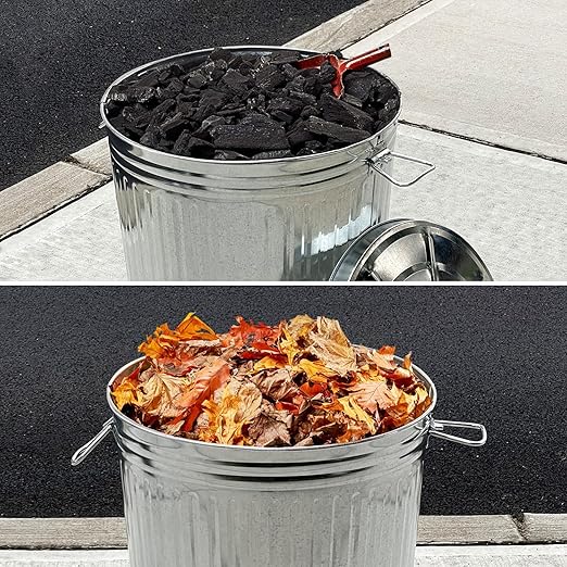 Plexon Metal Trash Can with Lid Outdoor 20 Gallon Galvanized Steel Garbage Bucket with Lid Silver