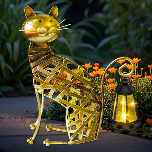 TEDOF Solar Cat Garden Statue with Solar Lights,Large Metal Figurine Birthday Gifts for Mom Grandma Women,Cat Statues for Garden,Yard,Lawn,Living Room,Courtyard,Balcony,Patio