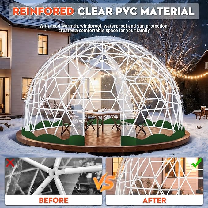Garden Dome Tent, 9.5 x 5.7 ft Outdoor Clear Bubble Tent for 2-4 Person, All-Weather Geodesic Dome Greenhouse with Window & Door, PVC Transparent Tent for Patio, Camping, Party (9.5FT - Green)
