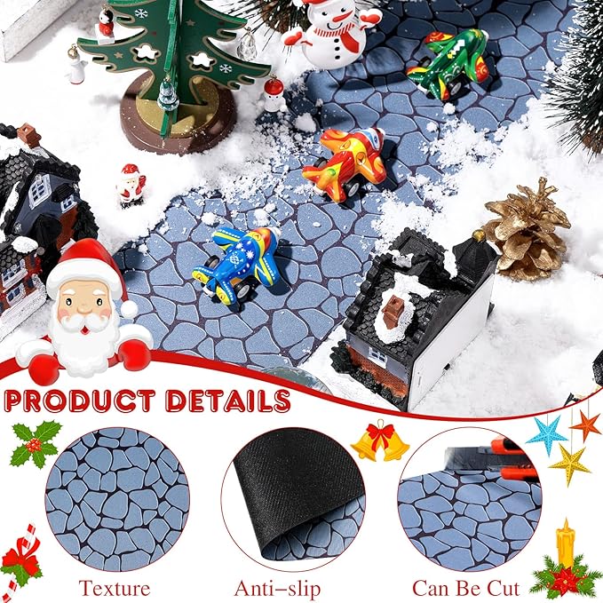 Marspark Christmas Village Accessories 5 x 50 Inch Christmas Miniature Road Village Street Mat Xmas Snow Street Decorations for Little Landscape(White Gravel Road Style)