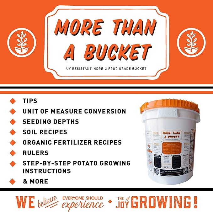 5 Gallon Bucket with Easy On/Off Ratcheting Lid - 6 Buckets - HDPE, Food Grade, BPA Free - Gardening & Composting Info - All Purpose Pail