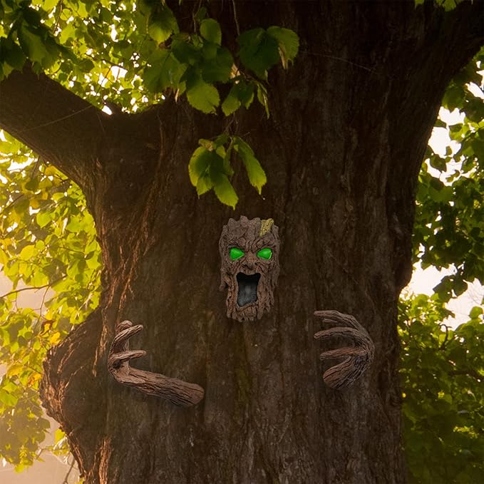 Tree Bark Monster Yard Decor, Bark Face Tree Person Decor for Garden and Halloween