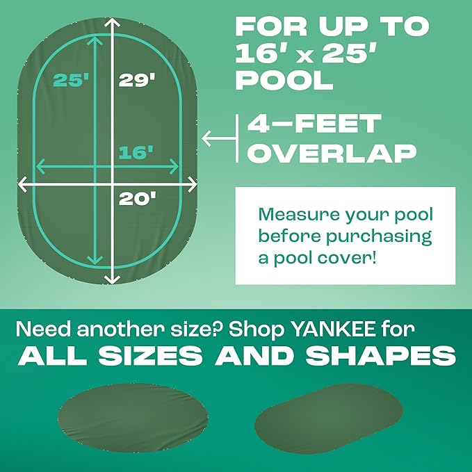 Yankee Emerald Series Pool Covers for Above Ground Pools | Oval 16x25 ft Swimming Pool Cover w/Steel-Core Cable, Winch for Winterization | 9 mil Medium-Thickness for Off-Season, On-Season Protection