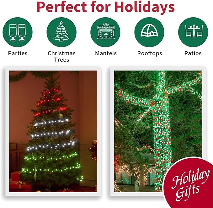 66ft Christmas Decorative Mini Lights, 200 LED Transparent Wire Fairy Starry String Lights Plug in, 16 Lighting Modes for Outdoor Xmas Tree Wedding Party Decoration (Red Green White)